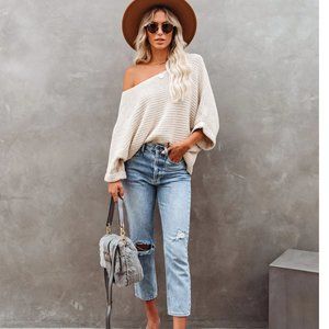 Chalet Slouchy Dolman Knit Sweater - Cream